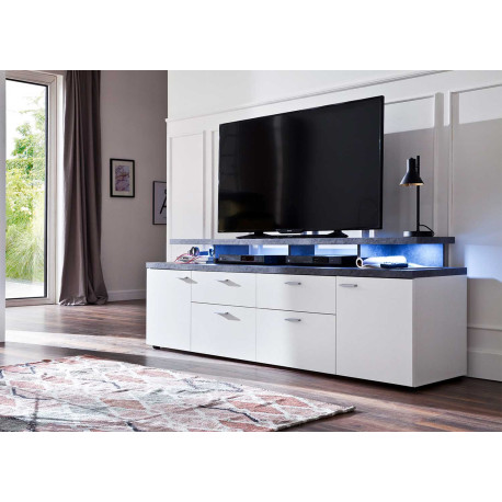 Meuble tv 180 cm blanc et gris béton foncé