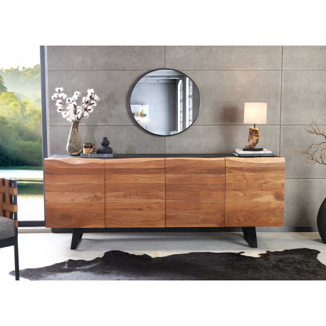 Buffet design 180 cm 4 portes anthracite et bois massif