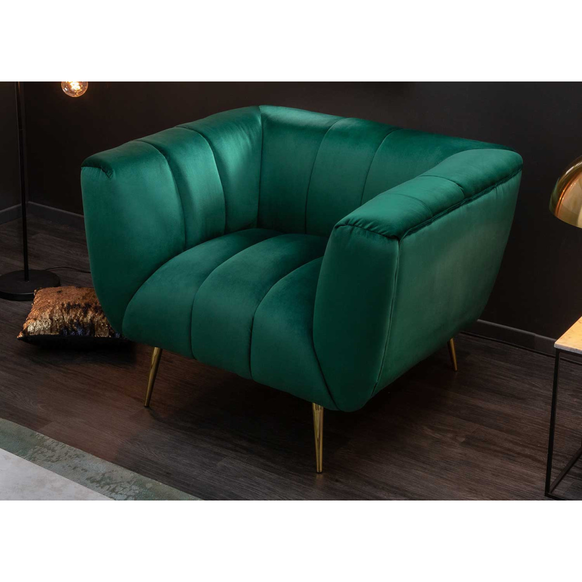 Fauteuil rétro velours matelassé vert