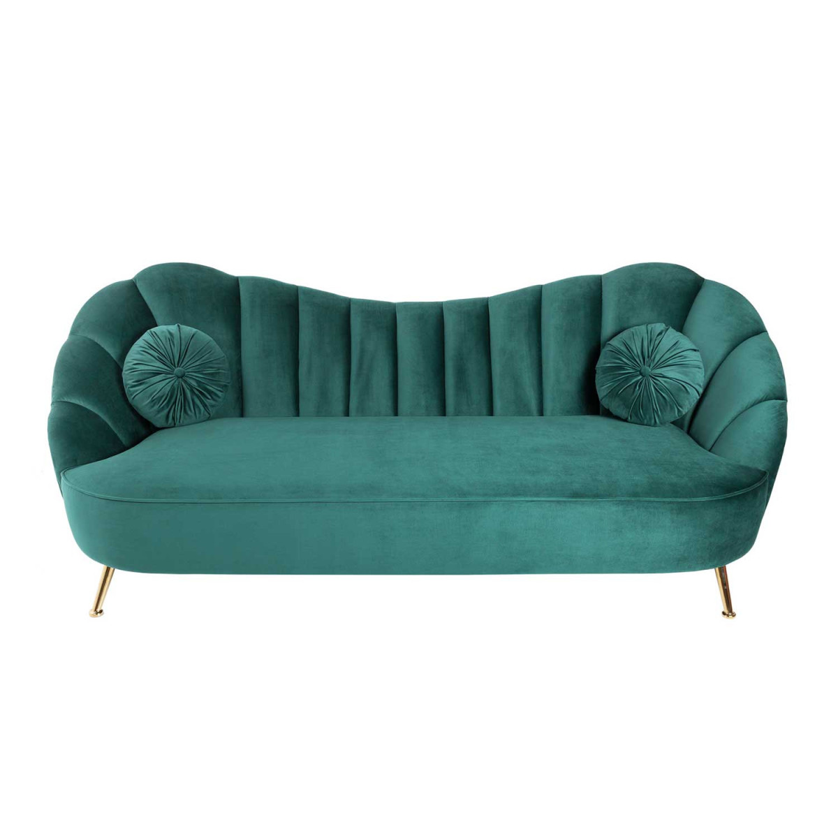 Canapé rétro 3 places velours turquoise 220 cm