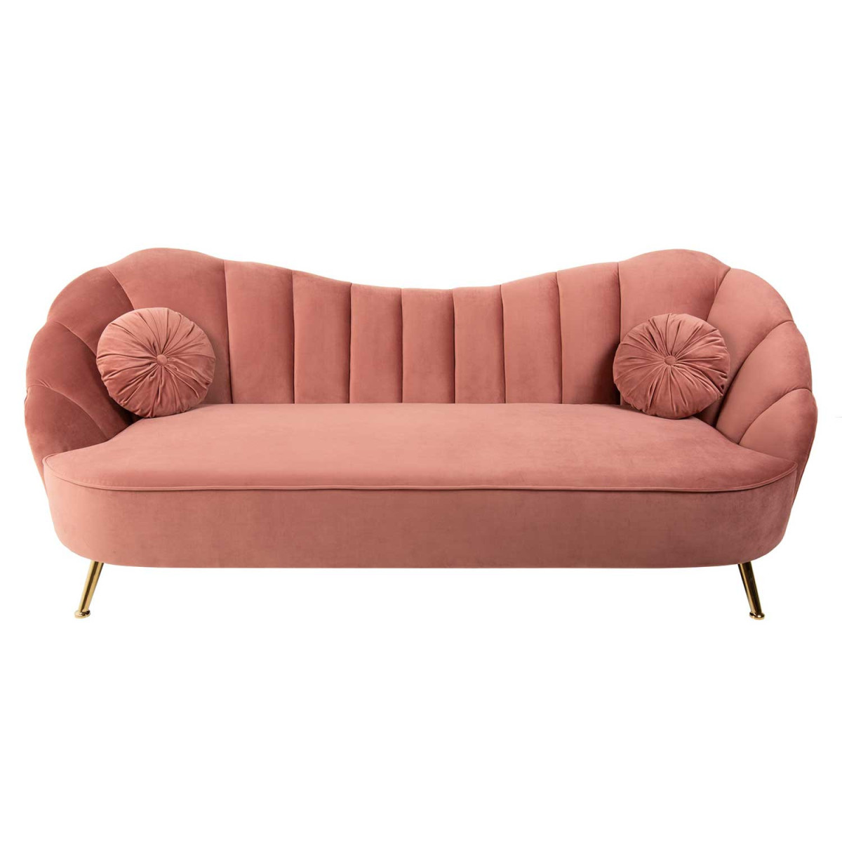 Canapé rétro 3 places velours rose 220 cm