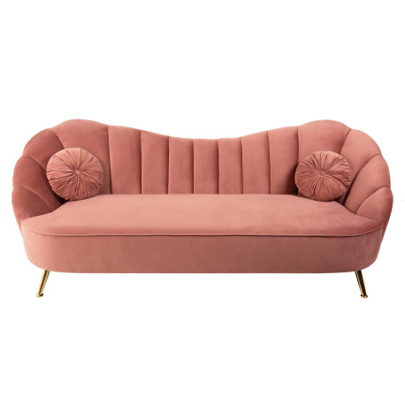 Canapé rétro 3 places velours rose 220 cm