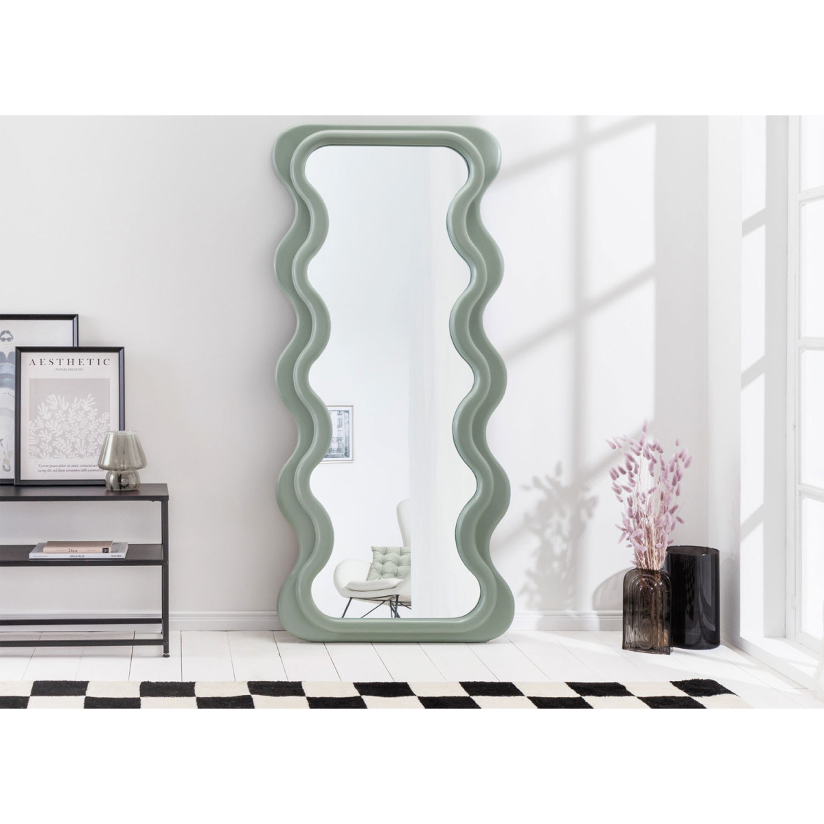 Grand miroir vague vert sauge 160 cm