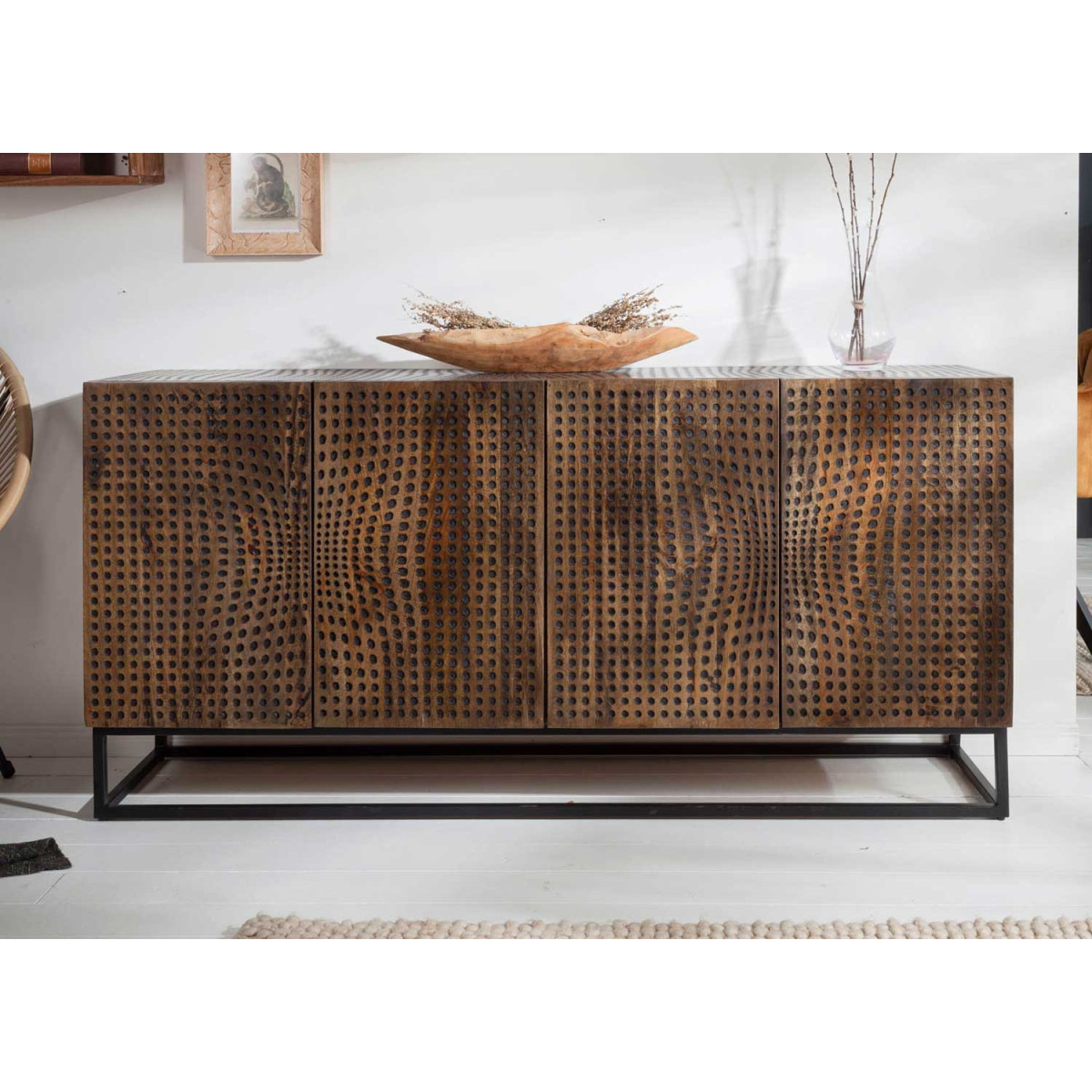 Buffet illusion 4 portes 160 cm à motifs