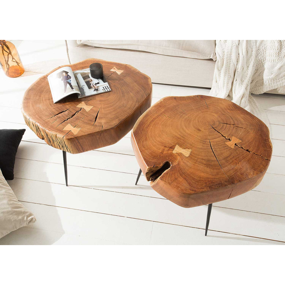 Table basse bois tronc d'arbre rustique