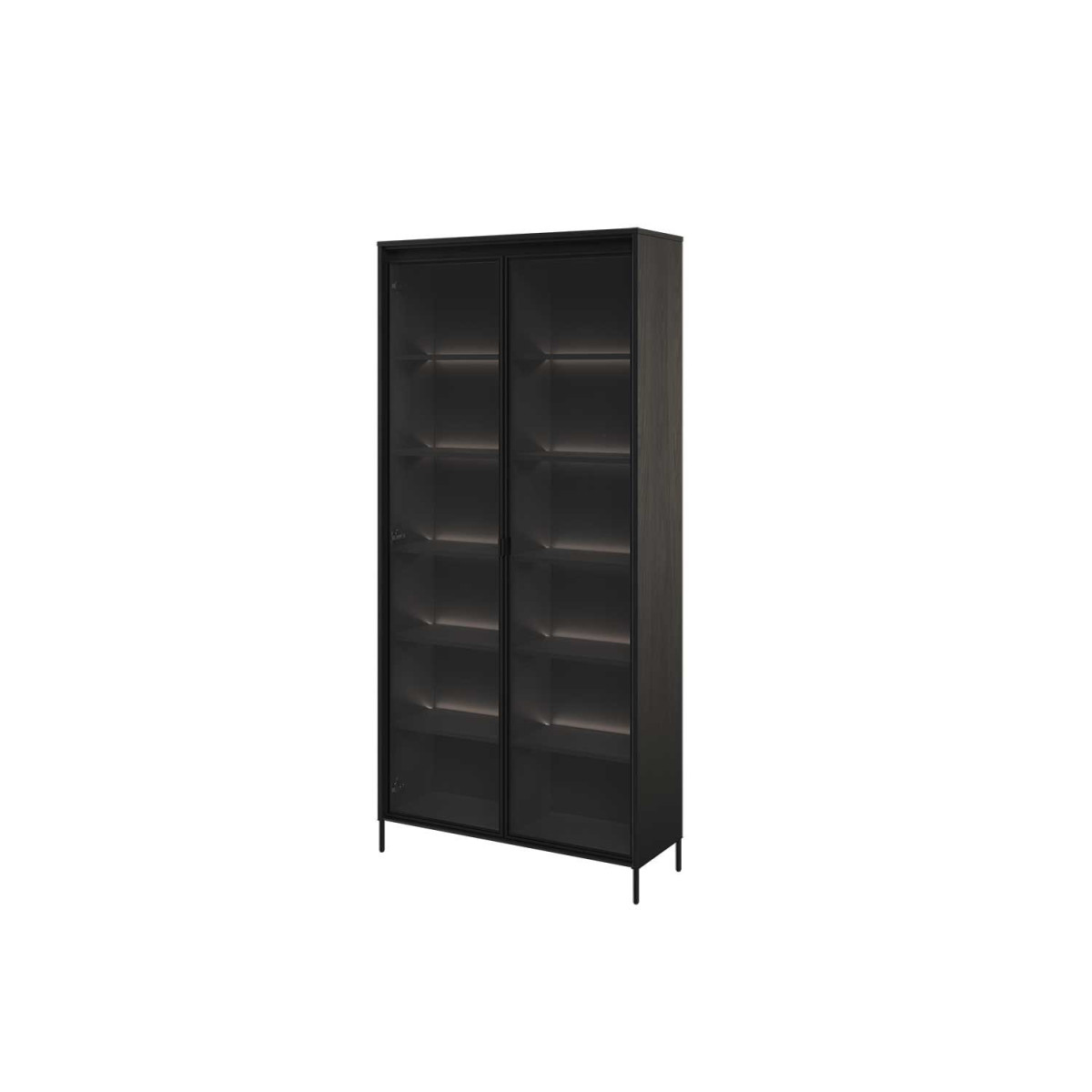 Vitrine haute 2 portes vitrées noir avec éclairage Trend
