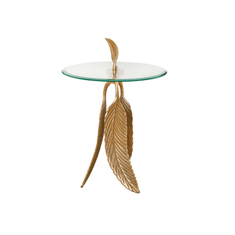 Table d'appoint ronde en verre et décor feuille en métal doré