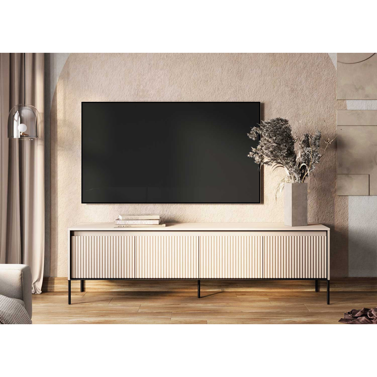 Meuble TV 4 portes beige sable 193 cm