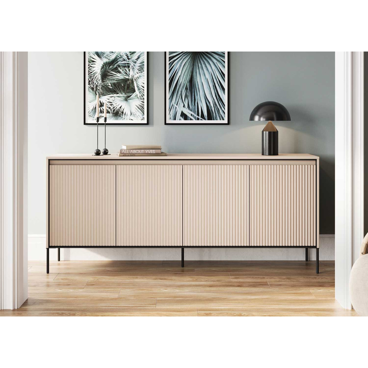 Buffet moderne 4 portes beige et noir 193 cm