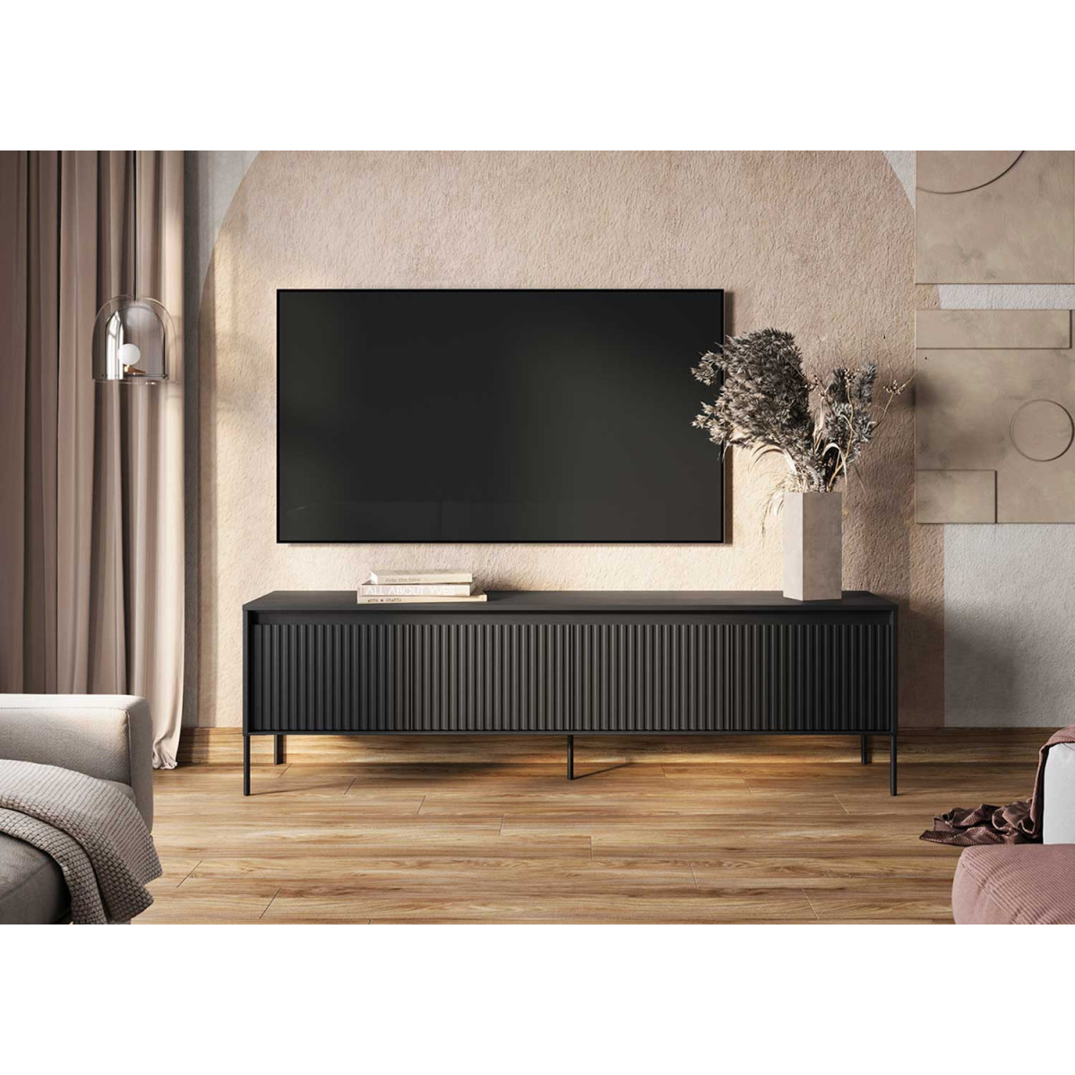 Meuble TV 4 portes noir 167 cm