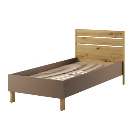 Lit enfant 90x200 taupe et chêne avec sommier