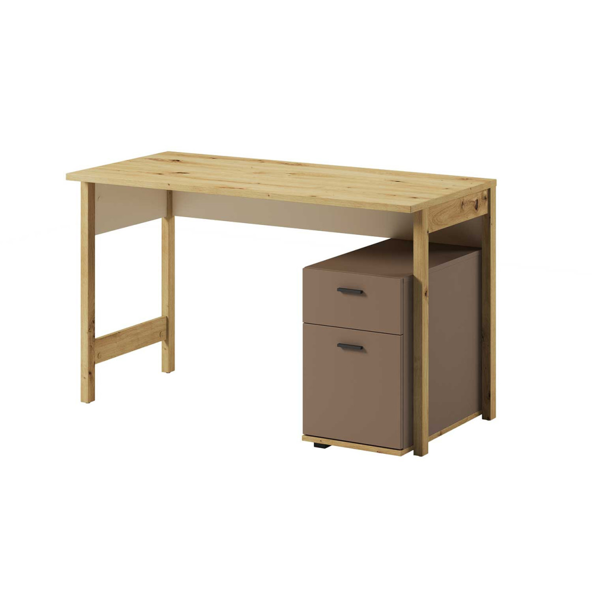 Bureau beige et taupe avec caisson de rangement