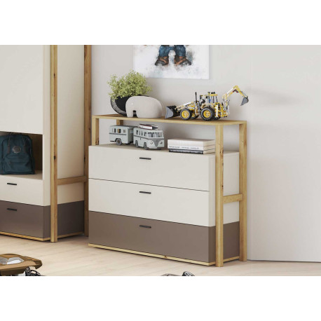 Commode 3 tiroirs chambre enfant taupe et beige