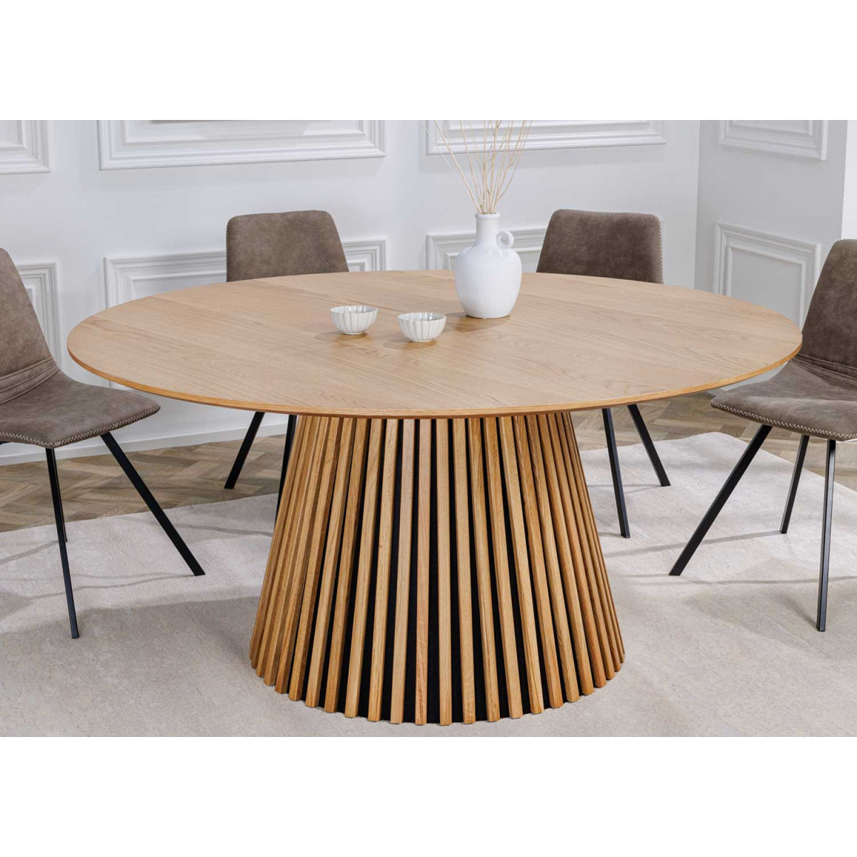 Table à manger ronde en bois chêne naturel 120 cm