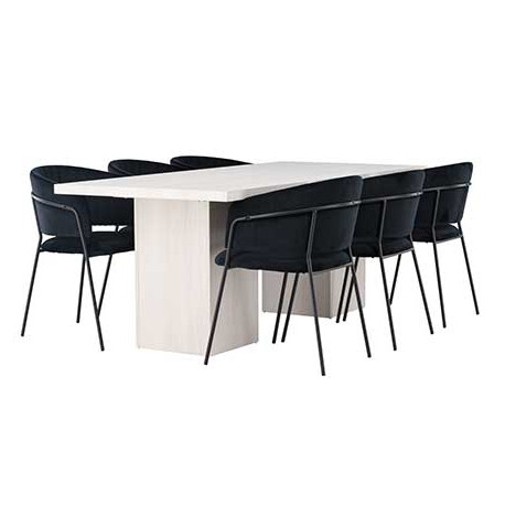 Ensemble table à manger blanche OLGA et 6 chaises noires SELMA