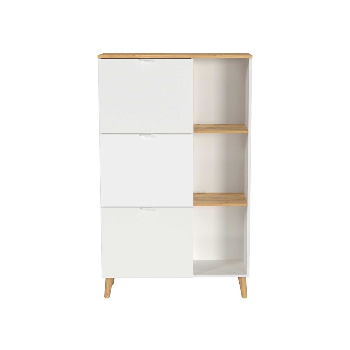 Meuble chaussures 3 portes et 3 niches blanc et chêne