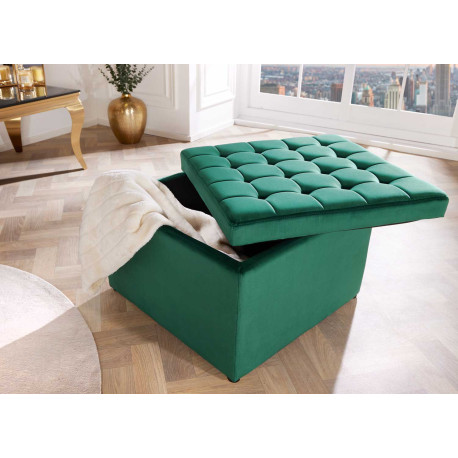 Pouf carré de rangement velours vert