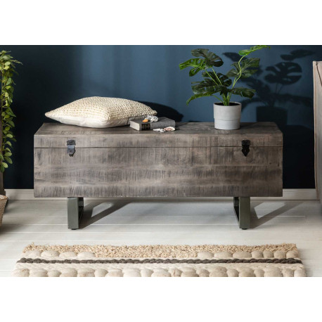 Banc coffre de rangement bois de manguier gris - Cbc-Meubles