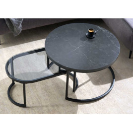 Tables basses gigogne aspect marbre noir et verre