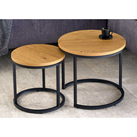 Lot de 2 tables basses gigognes imitation chêne sauvage et métal