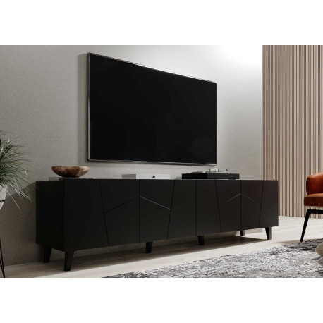 Meuble tv design noir 4 portes de 2m