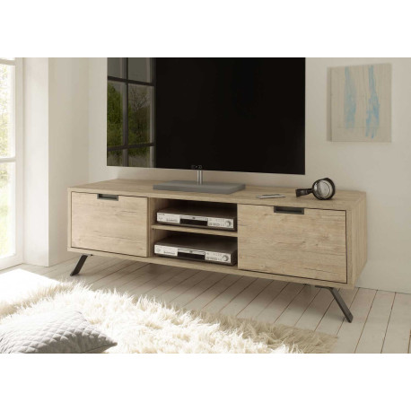 Meuble TV 2 portes 2 niches 160x40x51 cm décor chêne