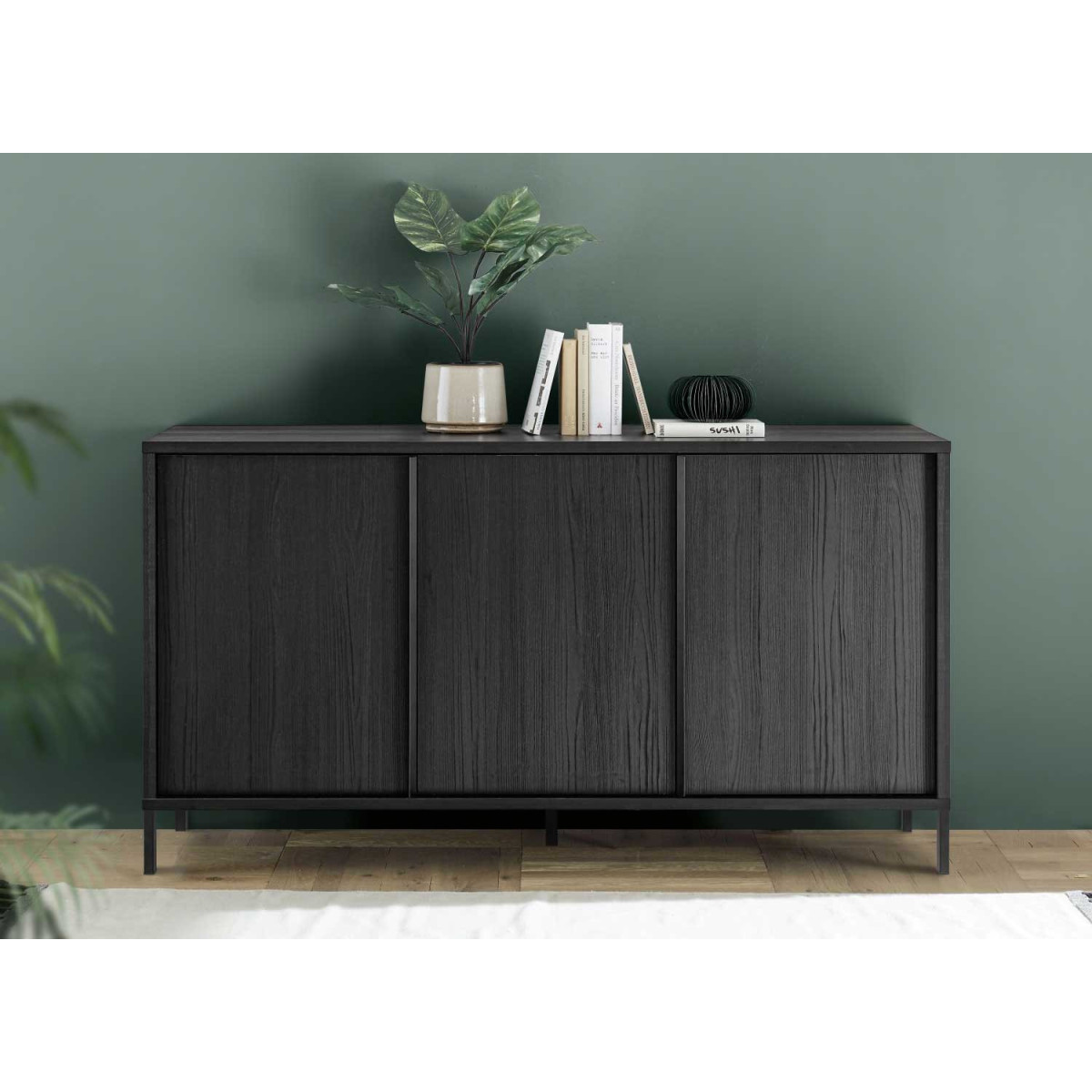 Buffet moderne 3 portes 156 cm chêne noir