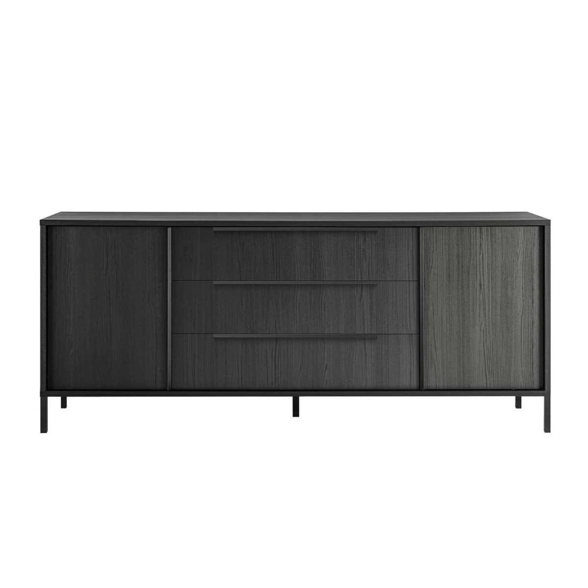 Buffet design 2 portes et 3 tiroirs 207 cm chêne noir