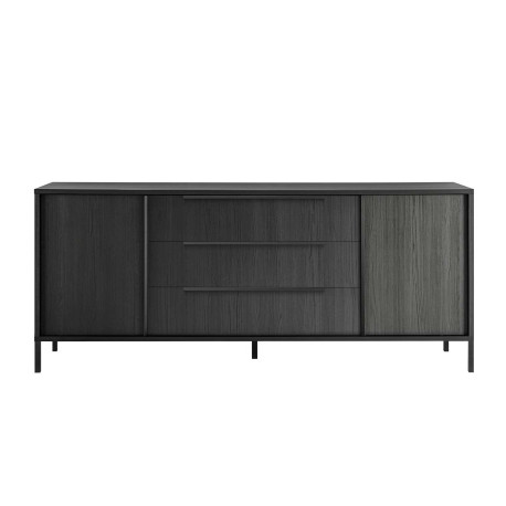 Buffet design 2 portes et 3 tiroirs 207 cm chêne noir