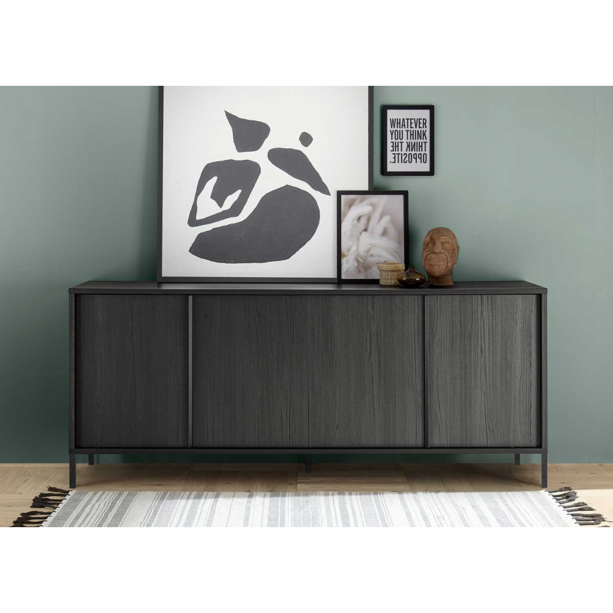 Buffet moderne 4 portes chêne noir 206 cm