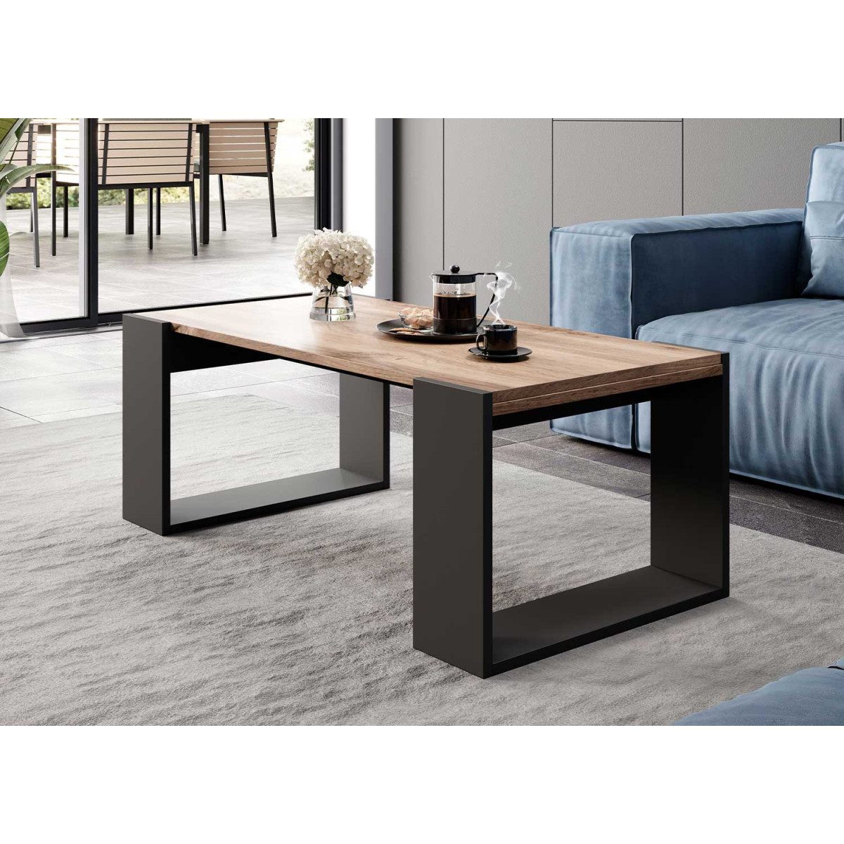 Table basse rectangulaire gris anthracite et bois 120 cm