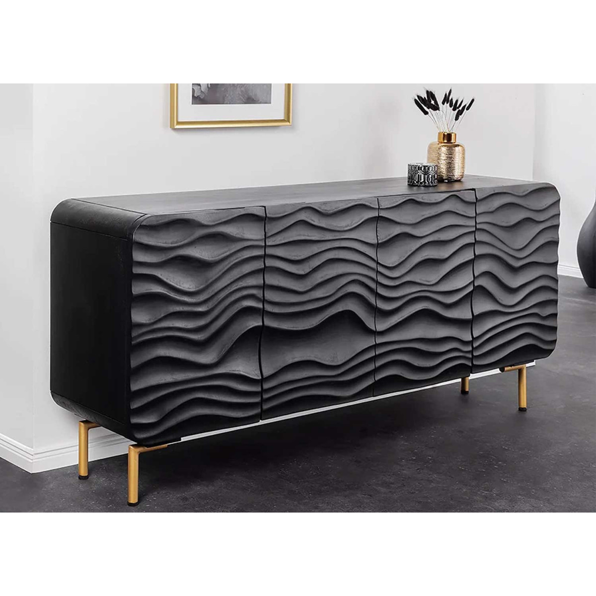 Buffet moderne 4 portes noir et doré