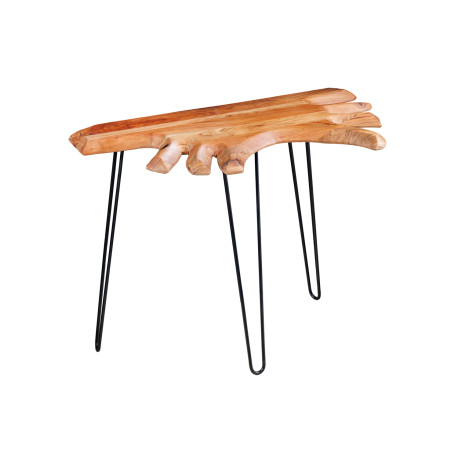 Console originale bois d'acacia et pied épingle en métal noir