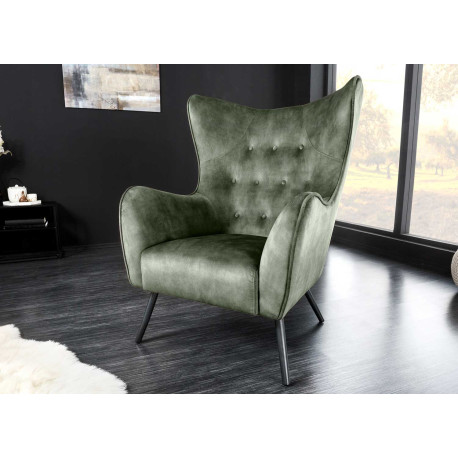 Fauteuil design velours vert style rétro