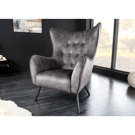 Fauteuil design velours gris style rétro