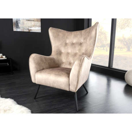 Fauteuil design velours champagne style rétro