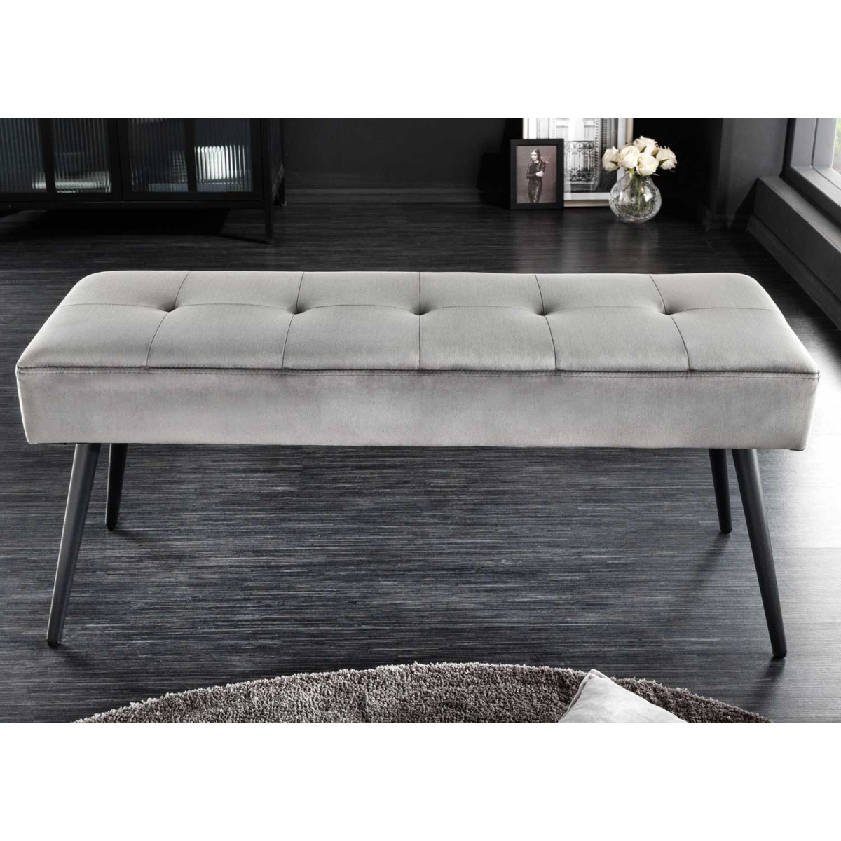 Banc moderne en velours gris 1m