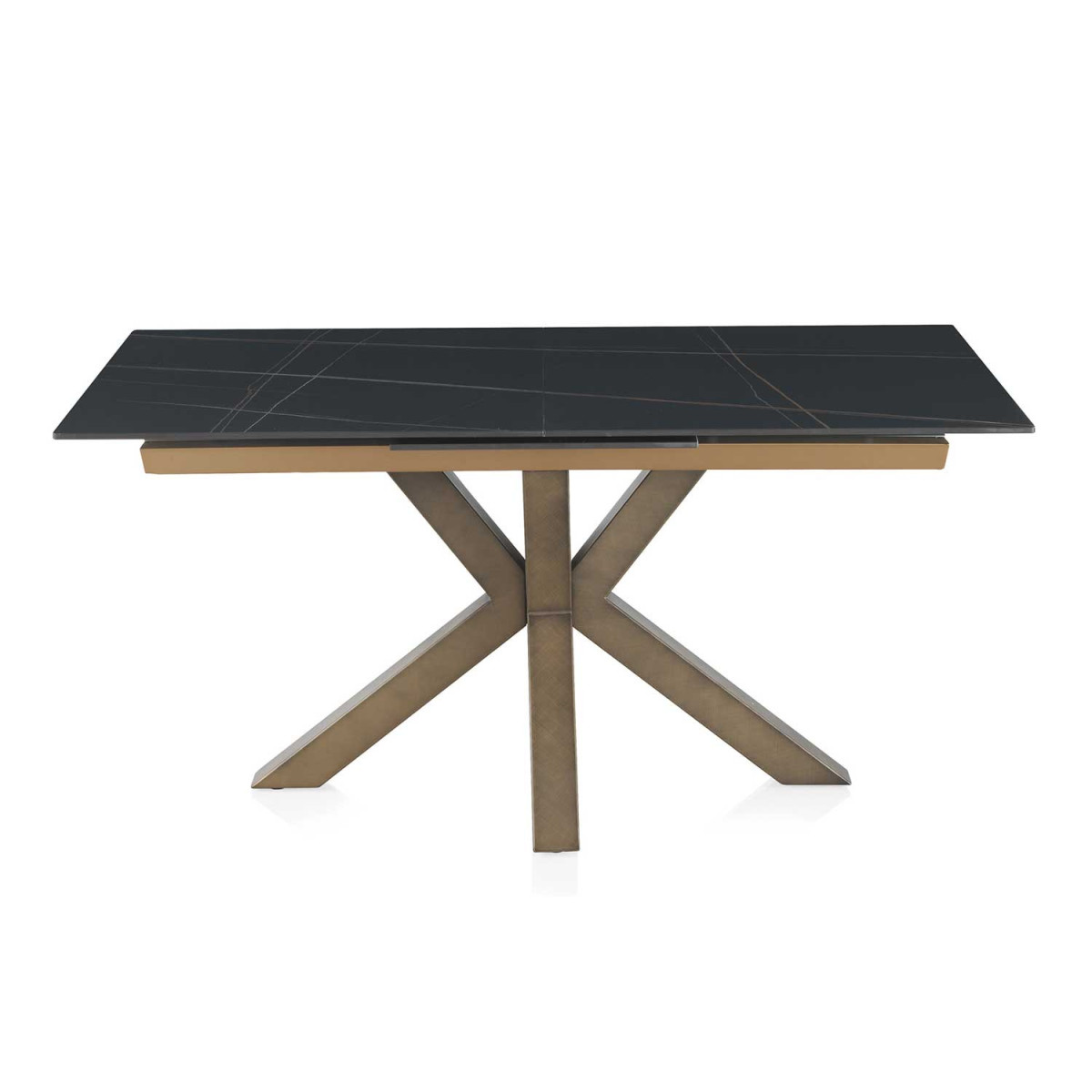 Table à manger extensible céramique marbre noir et cuivre