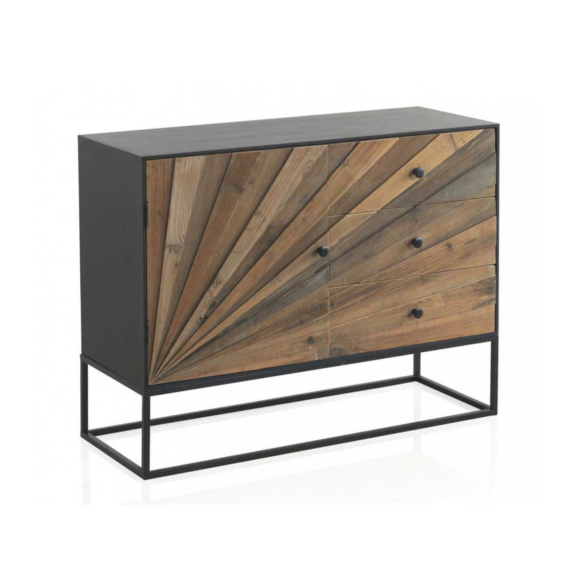 Buffet 105 cm 1 porte et 3 tiroirs façades lames de bois de sapin