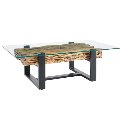 Table basse en verre et teck 130 cm