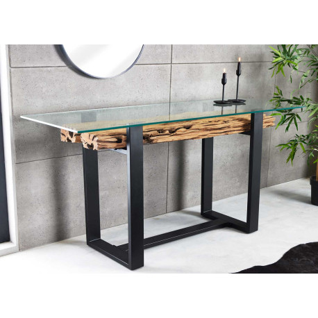 Table console 150 cm verre et teck