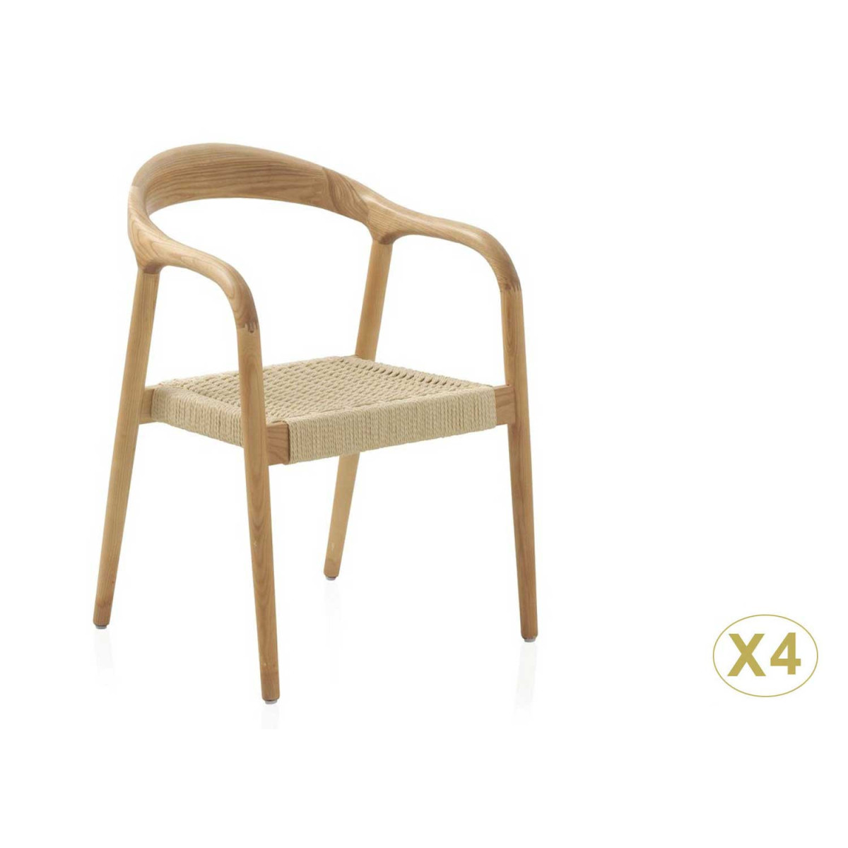 Lot de 4 chaises en bois de frêne avec assise tressée