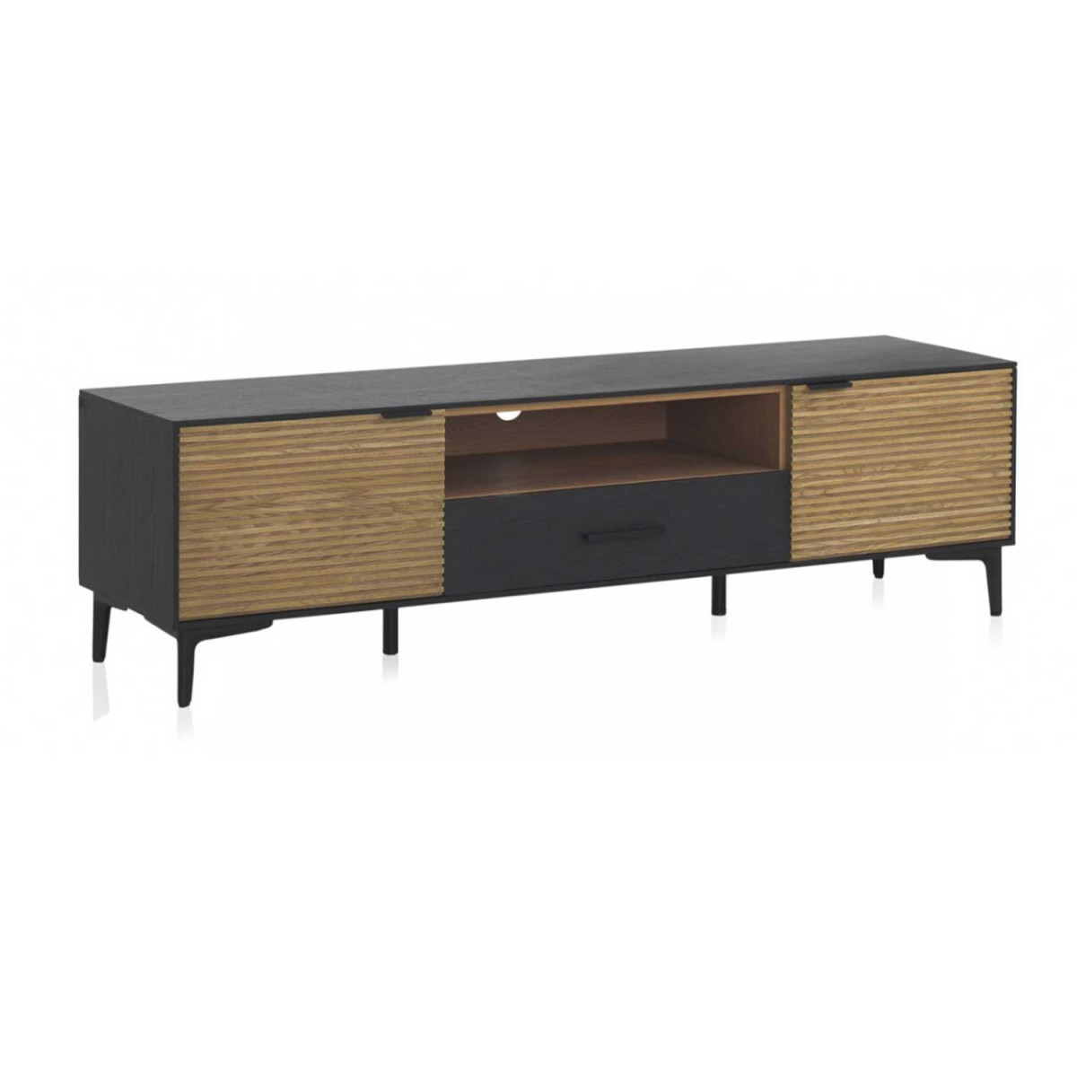 Meuble tv rétro noir et bois naturel 154 cm