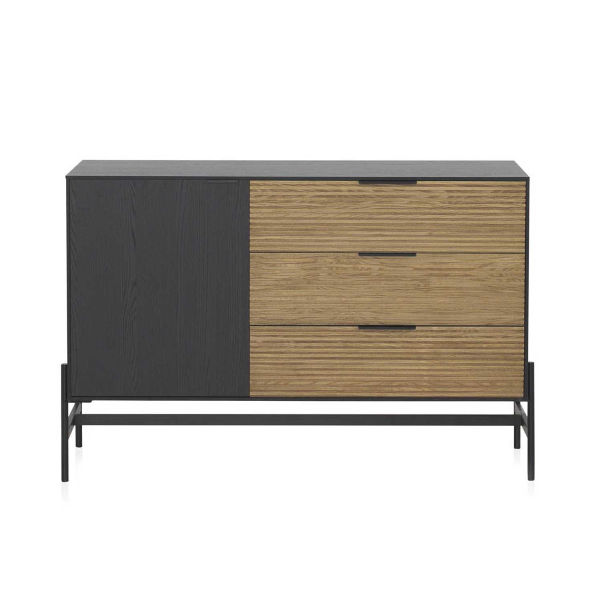 Commode rétro noir et bois naturel 124 cm