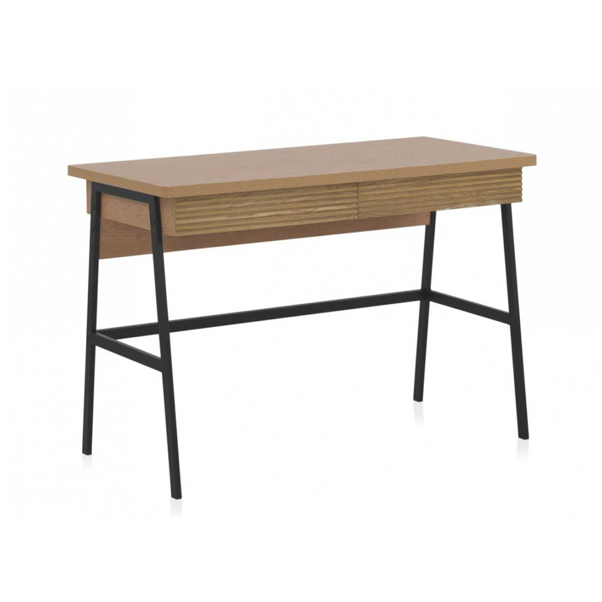 Bureau rétro 2 tiroirs bois et métal noir 110 cm