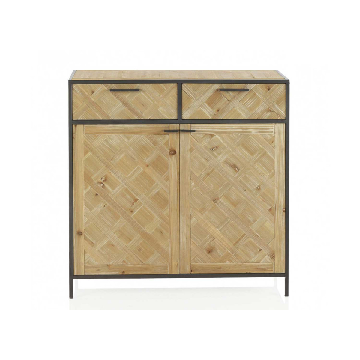 Commode 2 portes et 2 tiroirs bois de sapin et fer gris foncé