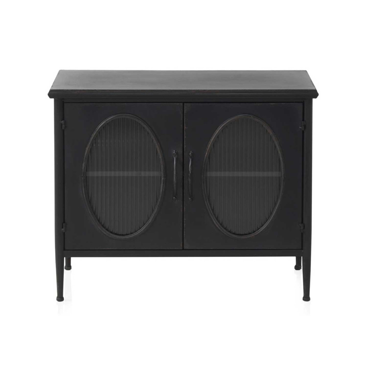 Commode métal noir 2 portes en verre ovale