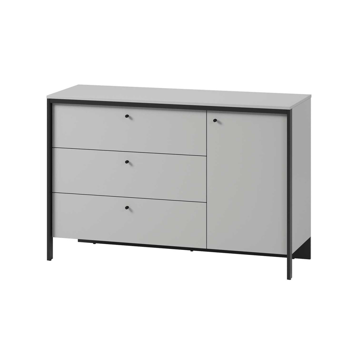 Commode 3 tiroirs et 1 porte grise et noir avec éclairage