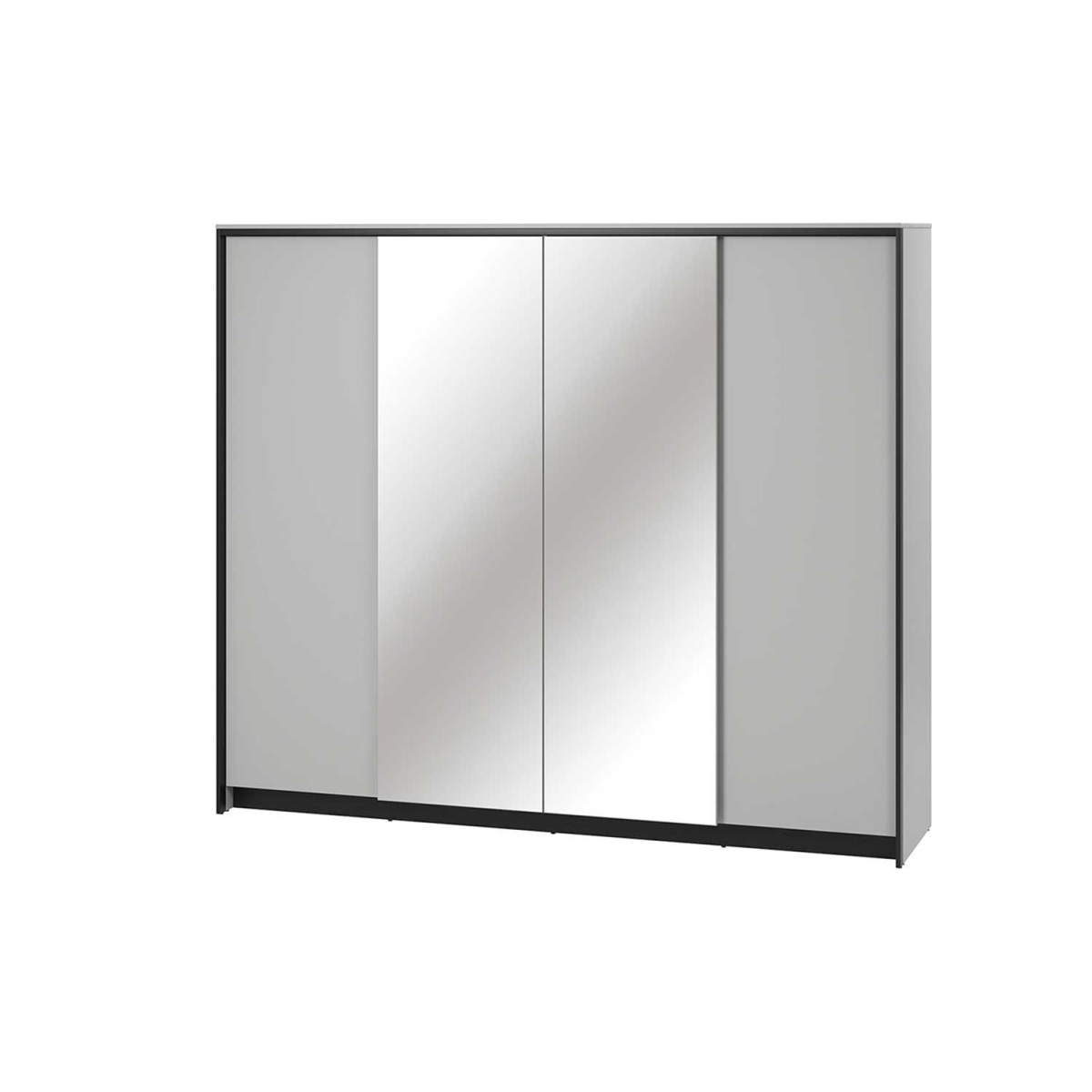 Armoire 4 portes avec miroir grise et noir à led