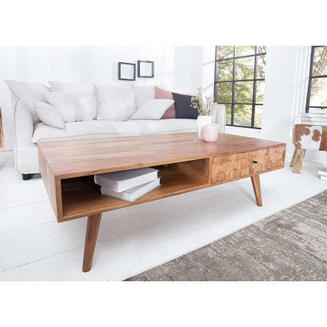 Table basse rectangulaire effet mosaïque en bois d'acacia